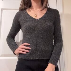 THE ROW 100% Cashmere V-Neck Sweater Jumper Black Charcoal Marled Small S